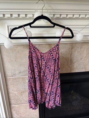 Mossimo Supply Co. Pink and Navy Printed Spaghetti Strap Tank